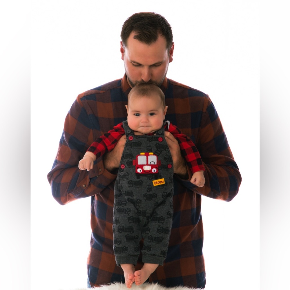 Gray Overalls with Red Accents